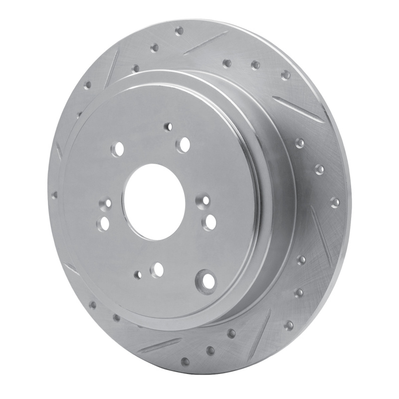 Acura MDX Brake Rotor (1) - Rear Left - R1 Concepts - Drilled & Slotted - Silver - `01-`08